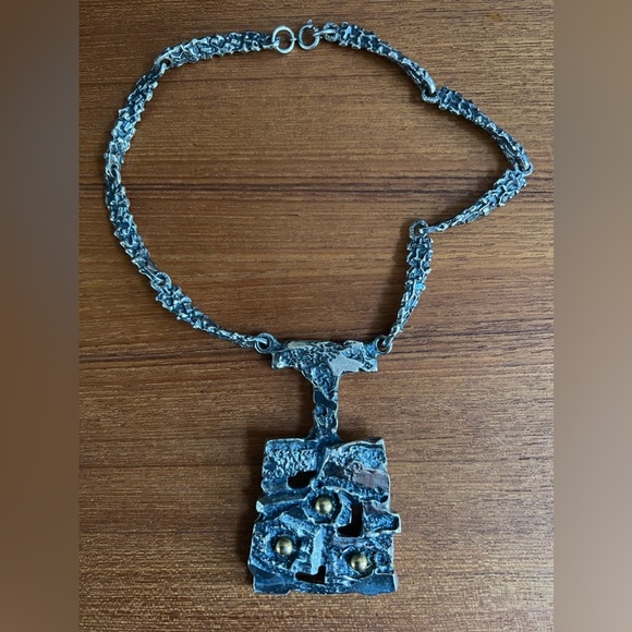 Robert Larin Necklace Brutalist Modernist Art Canadian OOAK Textured Pewter 60's - Picture 5 of 7